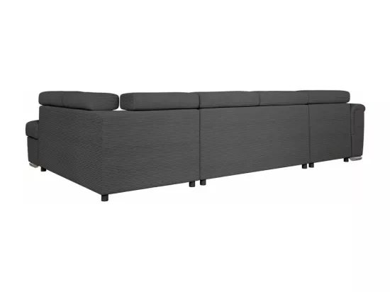 Canapé panoramique 6 places Paola convertible avec 2 coffres en velours côtelé - Gris - L320,5 x P188 x H76cm - Loungitude