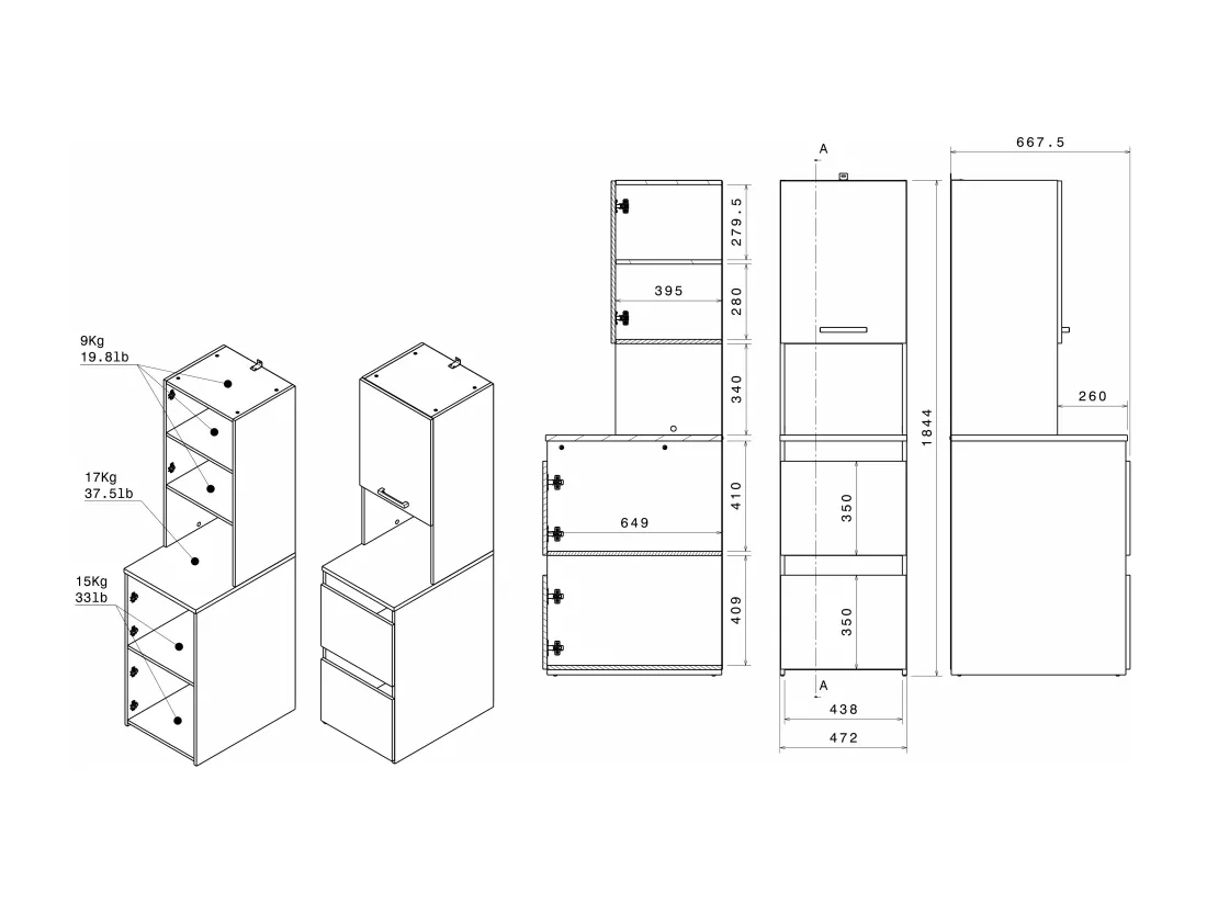 Meuble pour 2 machines à laver avec étagères, penderie, placard et colonne - Naturel clair et blanc - L269 x H184 cm - ERKANO