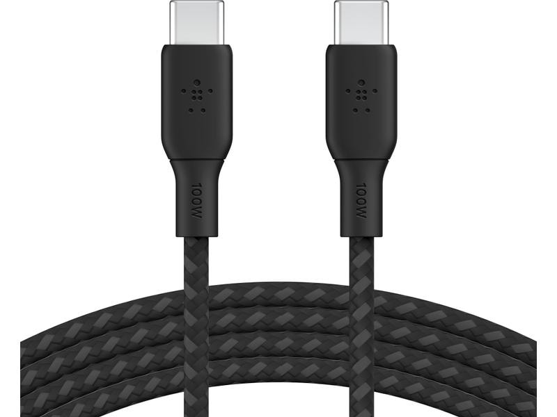 Belkin USB-Kabel Boost Charge 100 W USB C - USB C 2 m Schwa Verbindungskabel mit geflochtener Nylonummantelung von USB-C zu USB-C