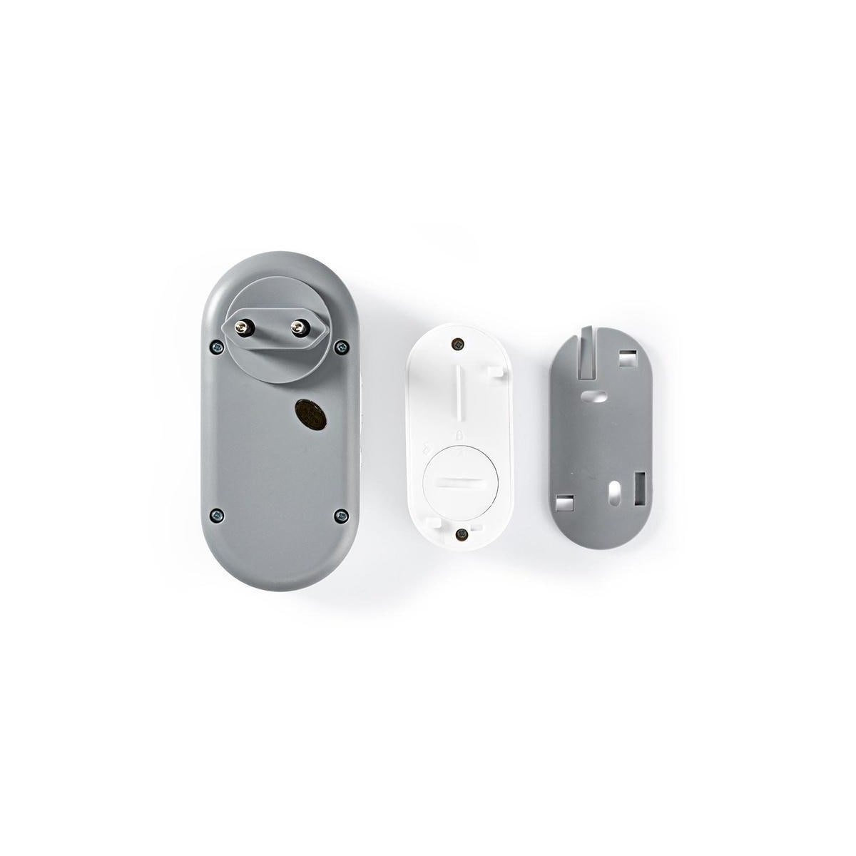 Nedis Trådløs ringeklokke Set | Nettstrøm drevet | 220 - 240 V AC 50 Hz | 1x CR2032 | Volum: 80 dB | Signalområde (siktelinje): 300 m | IP44 | Justerbar volum | 36 Melodier | 1 Mottaker | Grå / Hvit