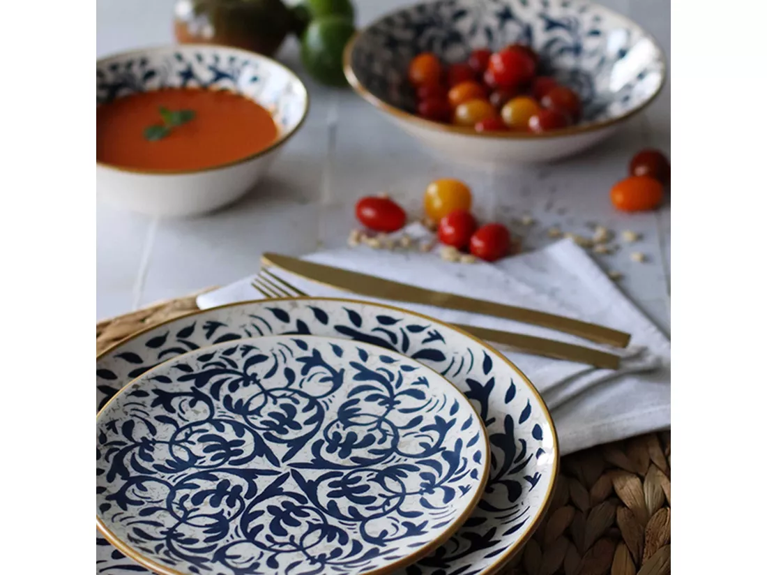 Novastyl - Lot 6 Assiettes Desserts Heraclee 19cm En Gres Decor Bleu