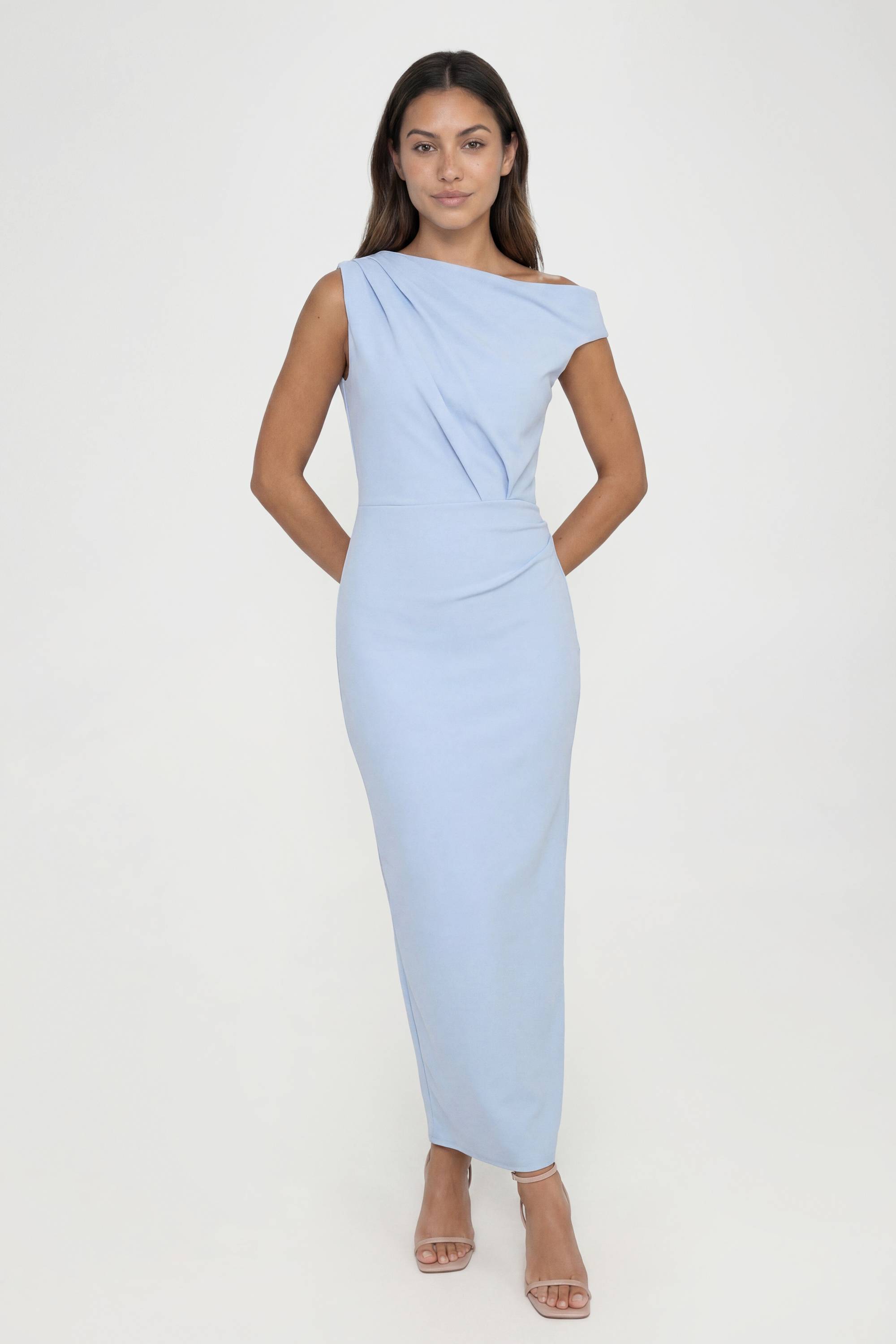 boohoo Robe Midaxi En Crêpe Jersey Drapé À Épaule Haute