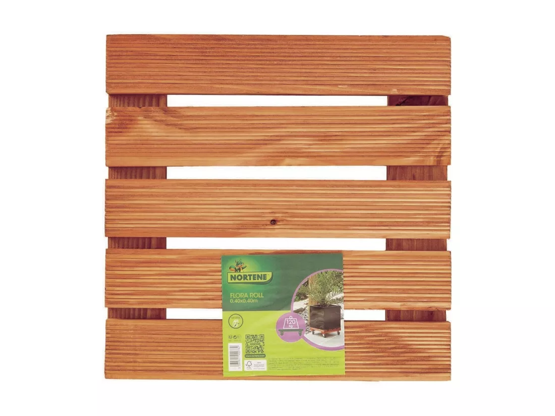 Support à roulettes bois FSC lasuré FLORA ROLL LASURE - Carré 40 x 40 cm