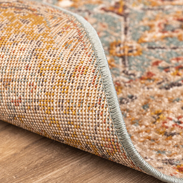 Rond vintage vloerkleed - Thirza Oriental Lichtblauw/Geel