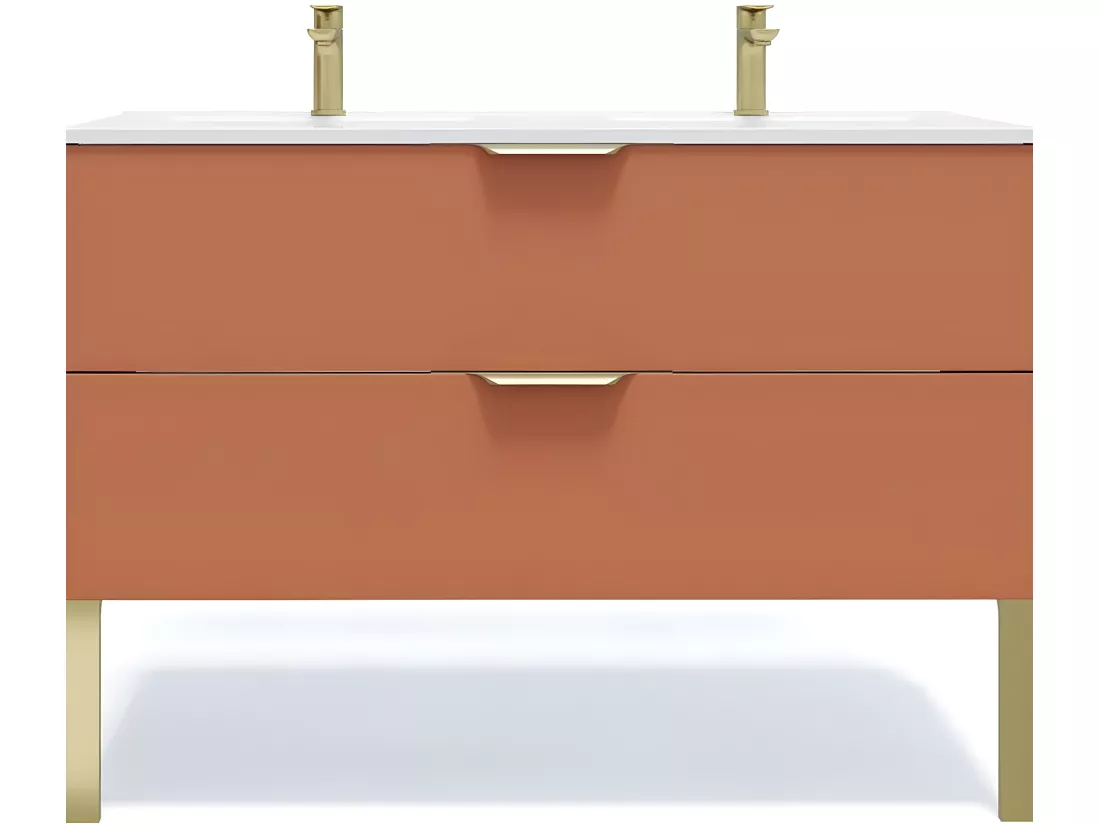 Meuble de salle de bain suspendu double vasque intégrée 120cm 2 tiroirs Terracotta - Venice
