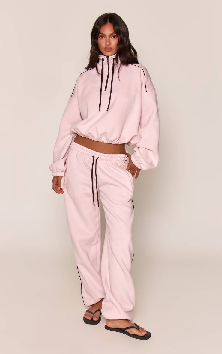 Rose Sweat À Fermeture Éclair Quart Avec Cordon De Serrage Contrasté