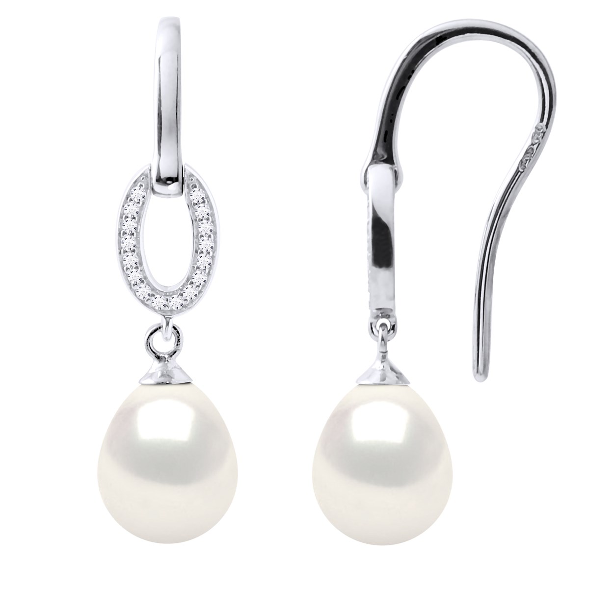 Crochets d'Oreilles Perles d'Eau Douce Poires 8-9 mm Blanches Joaillerie Argent 925