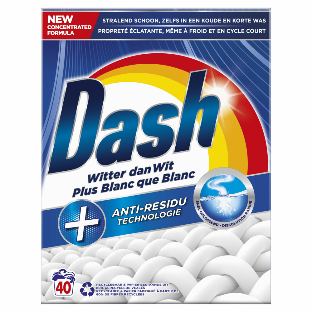 3x Dash Waspoeder Witter Dan Wit 40 Wasbeurten2,4 kg
