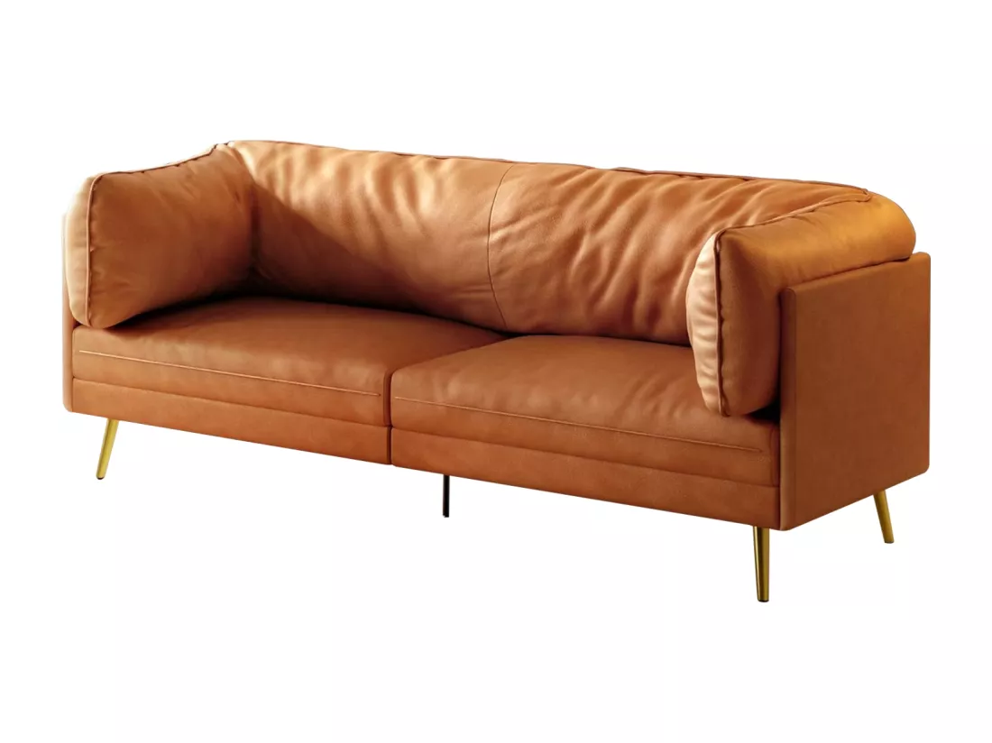 Canapé en simili orange, 2-3 places, avec 56cm coussins d'assise profonds et confortables, 185x76x90cm