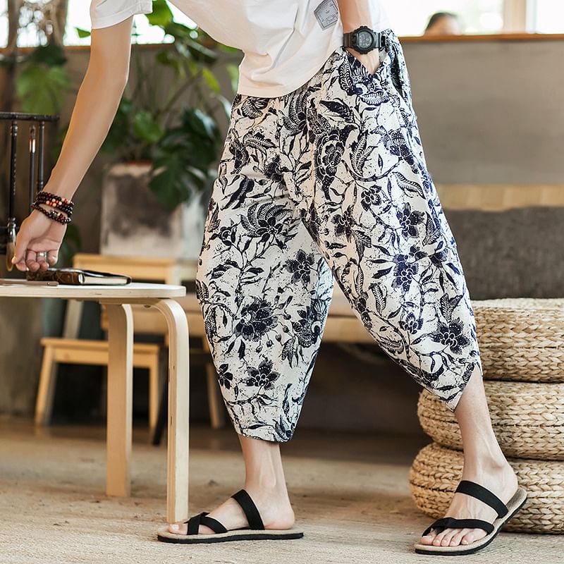 Blueforce - Cropped baggy broek met trekkoord en patroonprint
