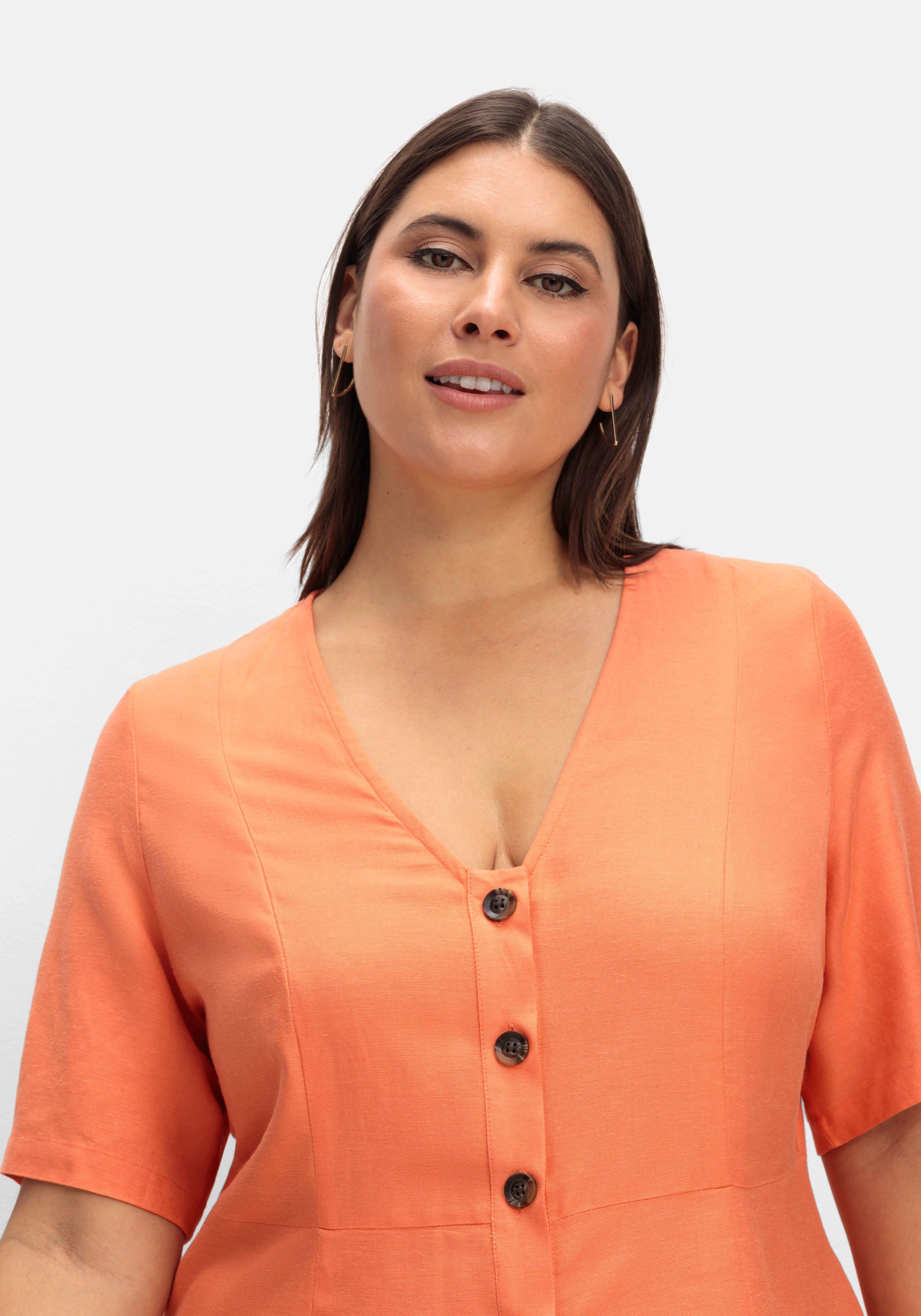 Maxikleid im Leinen-Mix, mit Knopfleiste