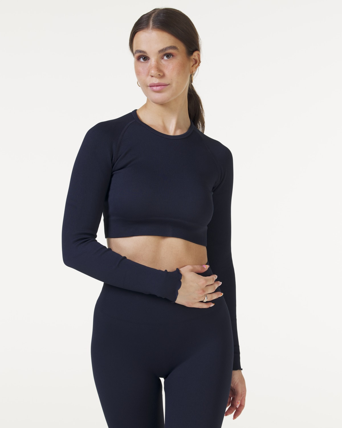 Bumpro Perfect Rib Frill Crop Long Sleeve Navy