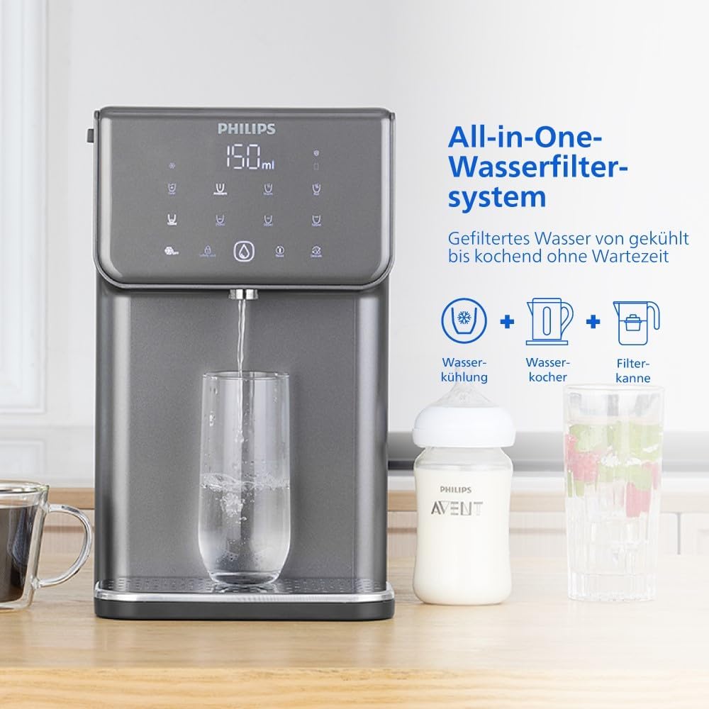 Philips Water Station – Heiß- & Kaltwasserspender mit Filter, 7 Temperatureinstellungen & 5 Volumenvoreinstellungen, 2,8L Fassungsvermögen, Anticalc+ Filter entfernt Chlor, Kalk, Mikroplastik & PFOA