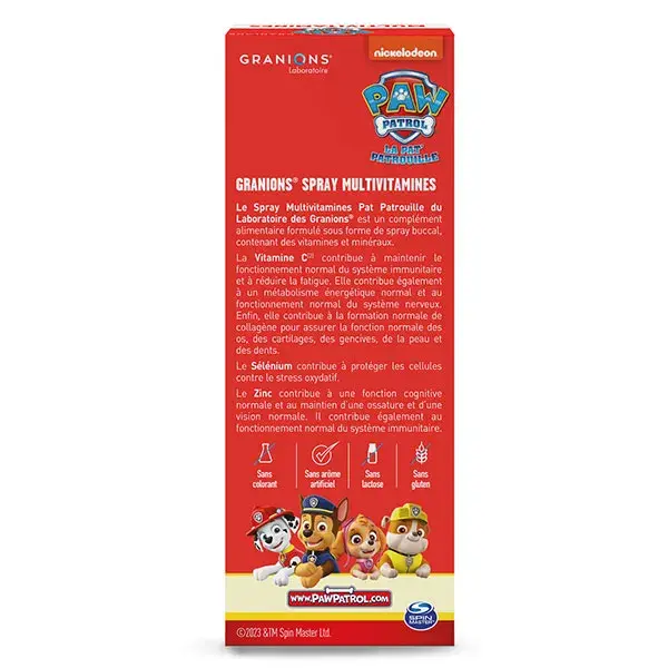 Spray multivitamínico infantil Granions Paw Patrol - Vitaminas C e B - Imunidade