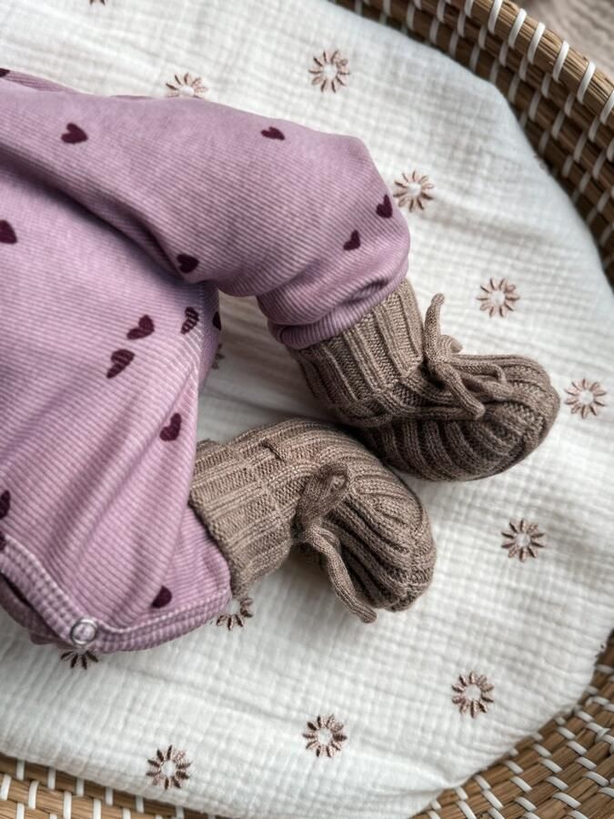 Bymirandless Newborn Merino wollen slofjes Taupe Prematuur slofjes