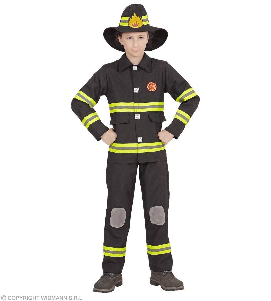 Brandweer Pak Zwart Geel Kind