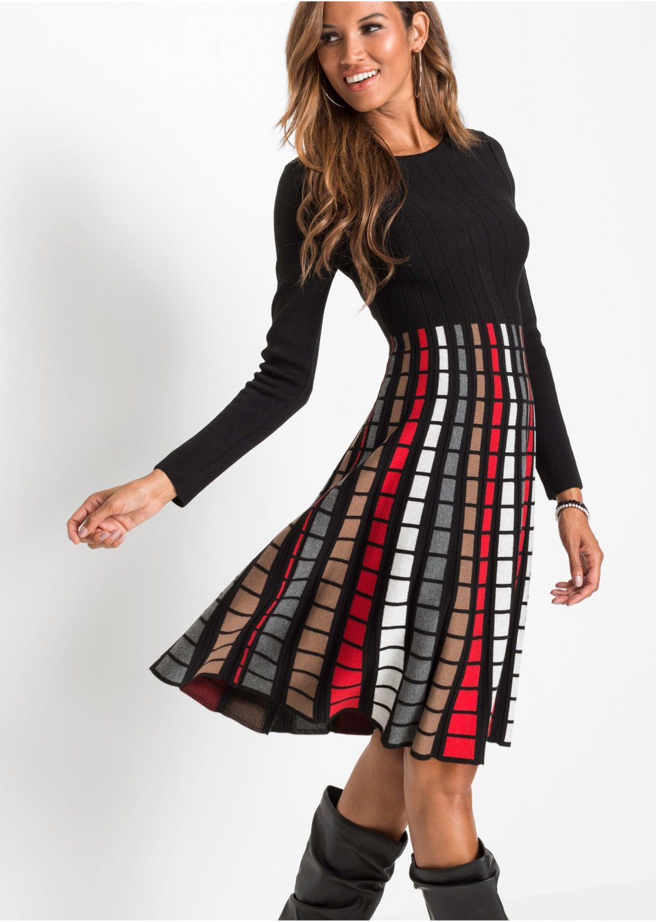 Robe en maille à carreaux