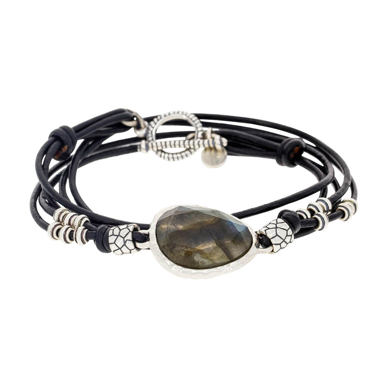 Jacobson Bracelet Yako en Argent, Cuir & Labradorite grise