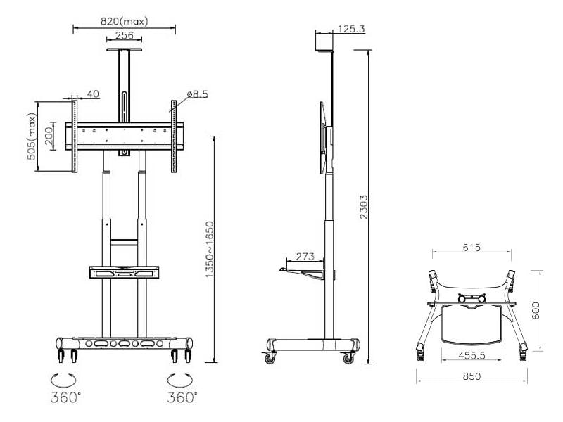 Multibrackets TV-Trolley Basic 180 Schwarz Mobiler TV-Ständer für Videokonferenzen
