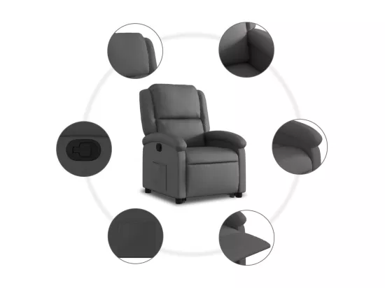 Fauteuil inclinable gris cuir véritable