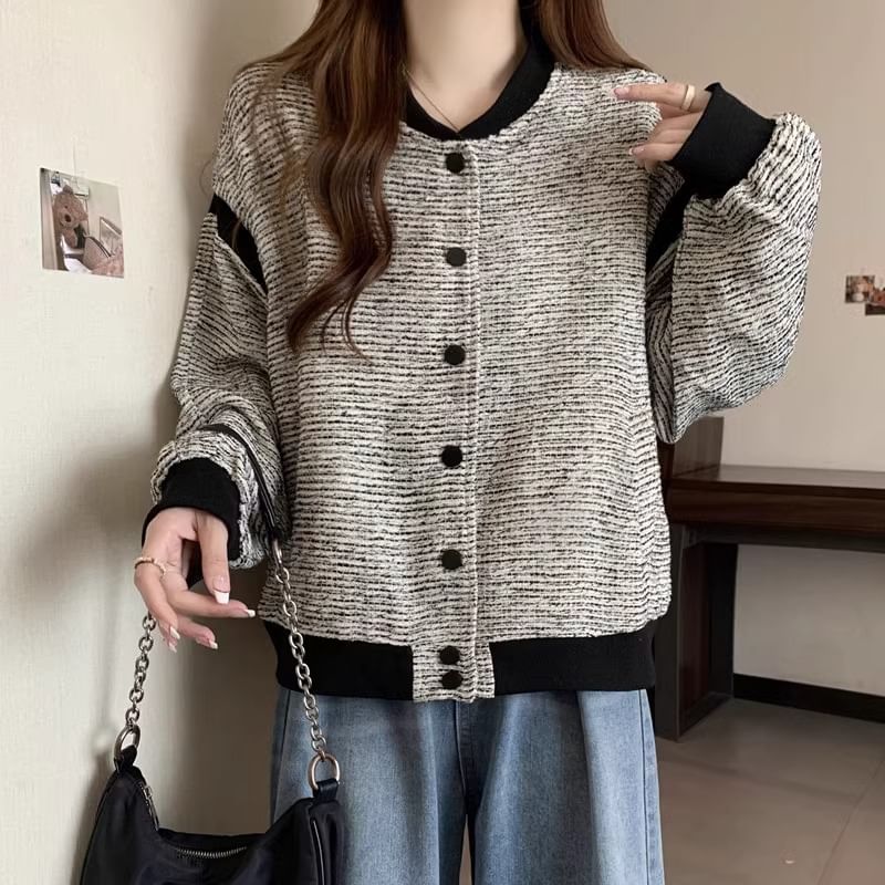 Peach+velvet - Oversized Tweed Baseballjack