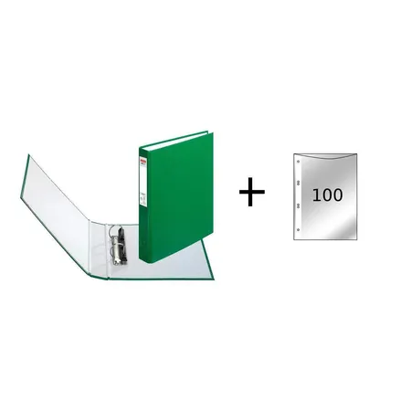 Herlitz Ringbuch DIN A5 mit 2-Ringe incl. 100 Prospekthüllen Farbe grün