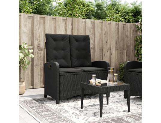 VIDAXL - Banc de jardin Banc inclinable de jardin avec coussins noir résine tressée