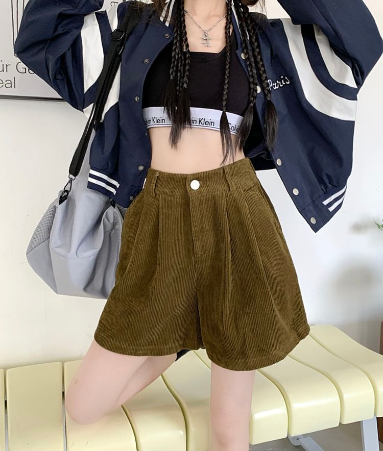 OUREA - Hoge taille effen corduroy shorts met wijde pijpen