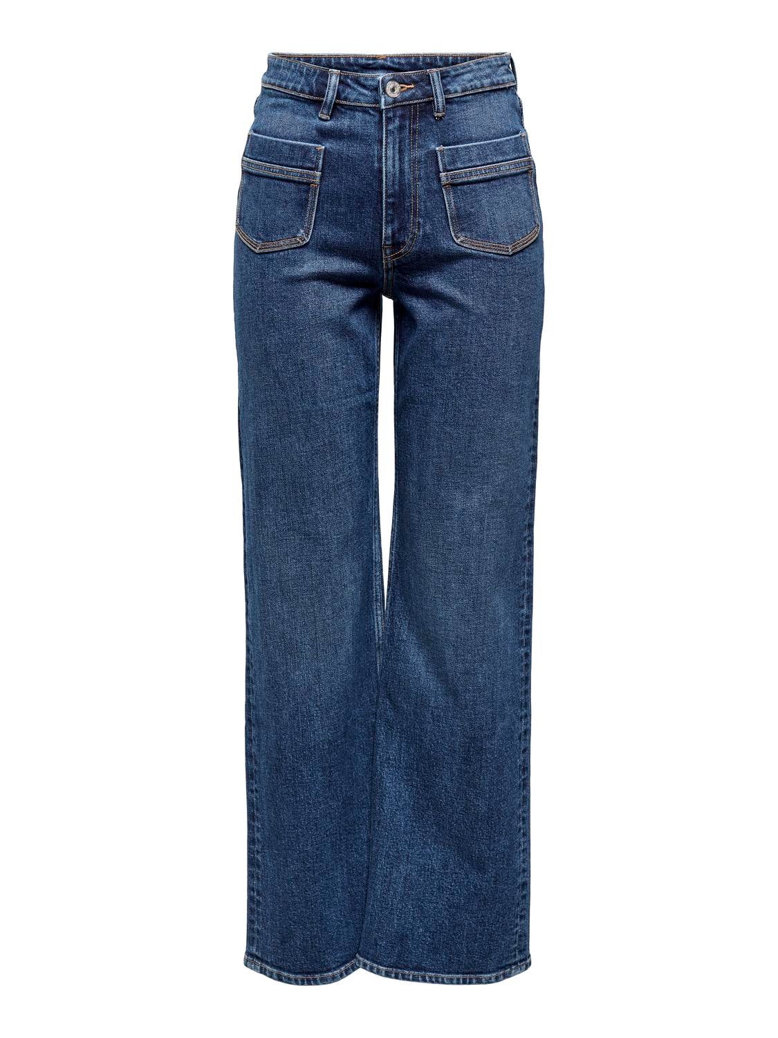 ONLJUICY Hohe Taille Weiter Beinschnitt Jeans Dark Medium Blue Denim
