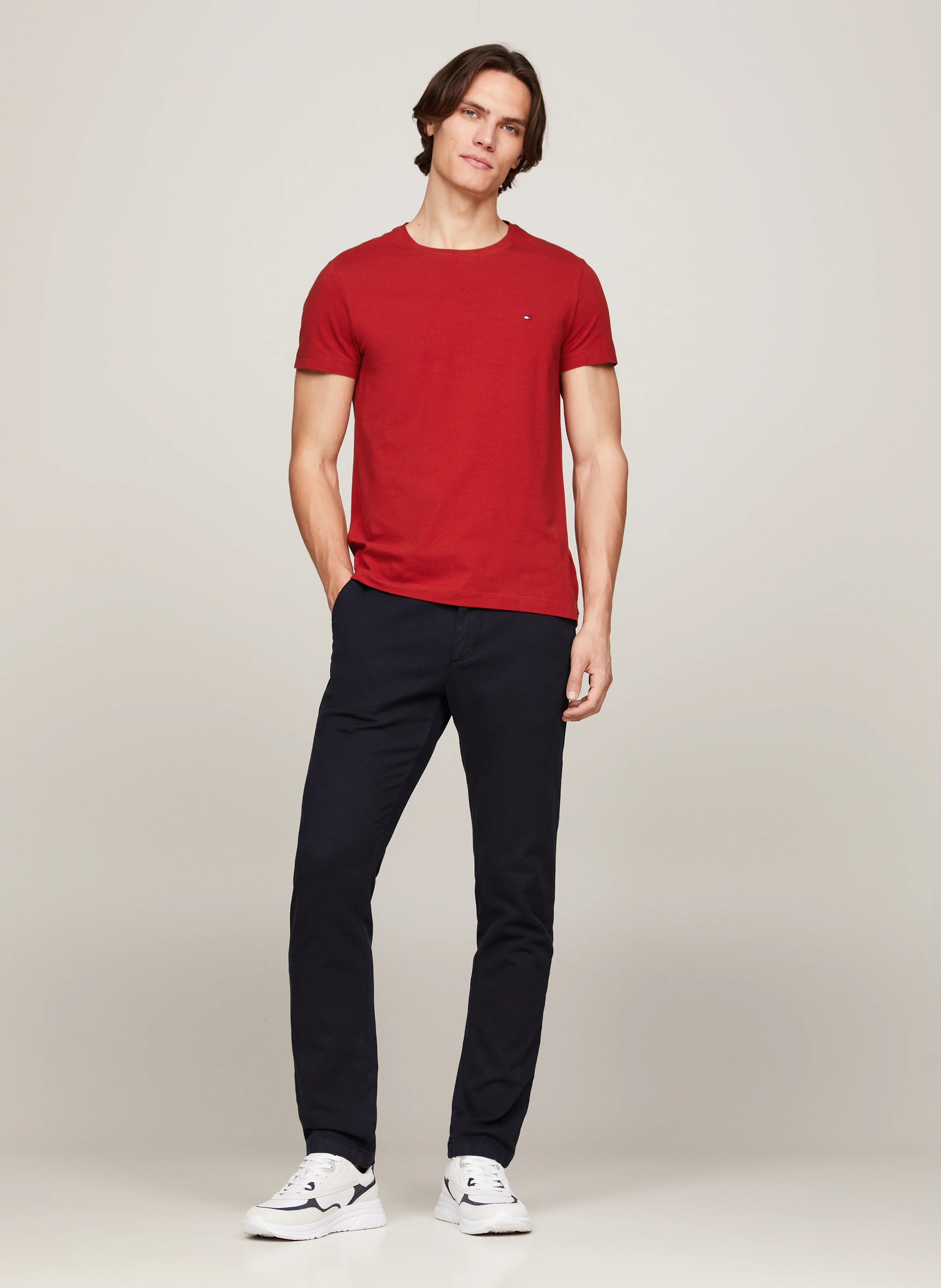 Tee-shirt col rond slim-fit en coton bio | Rouge