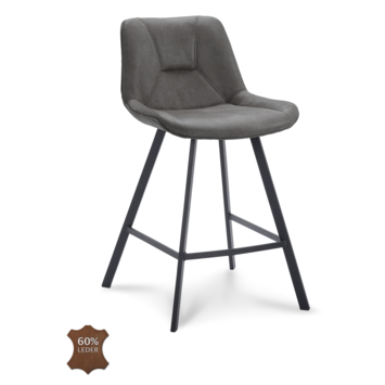 Barkruk Brett Bull graphite grijs leer