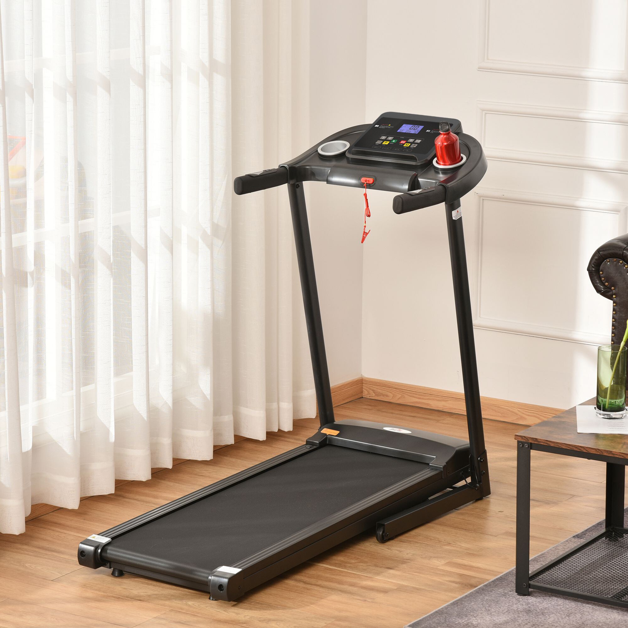 HOMCOM Laufband Training für Zuhause, Tassenhalterungen und Handyhalter schwarz, Grau 134 x 60 x 118 cm (BxLxH)