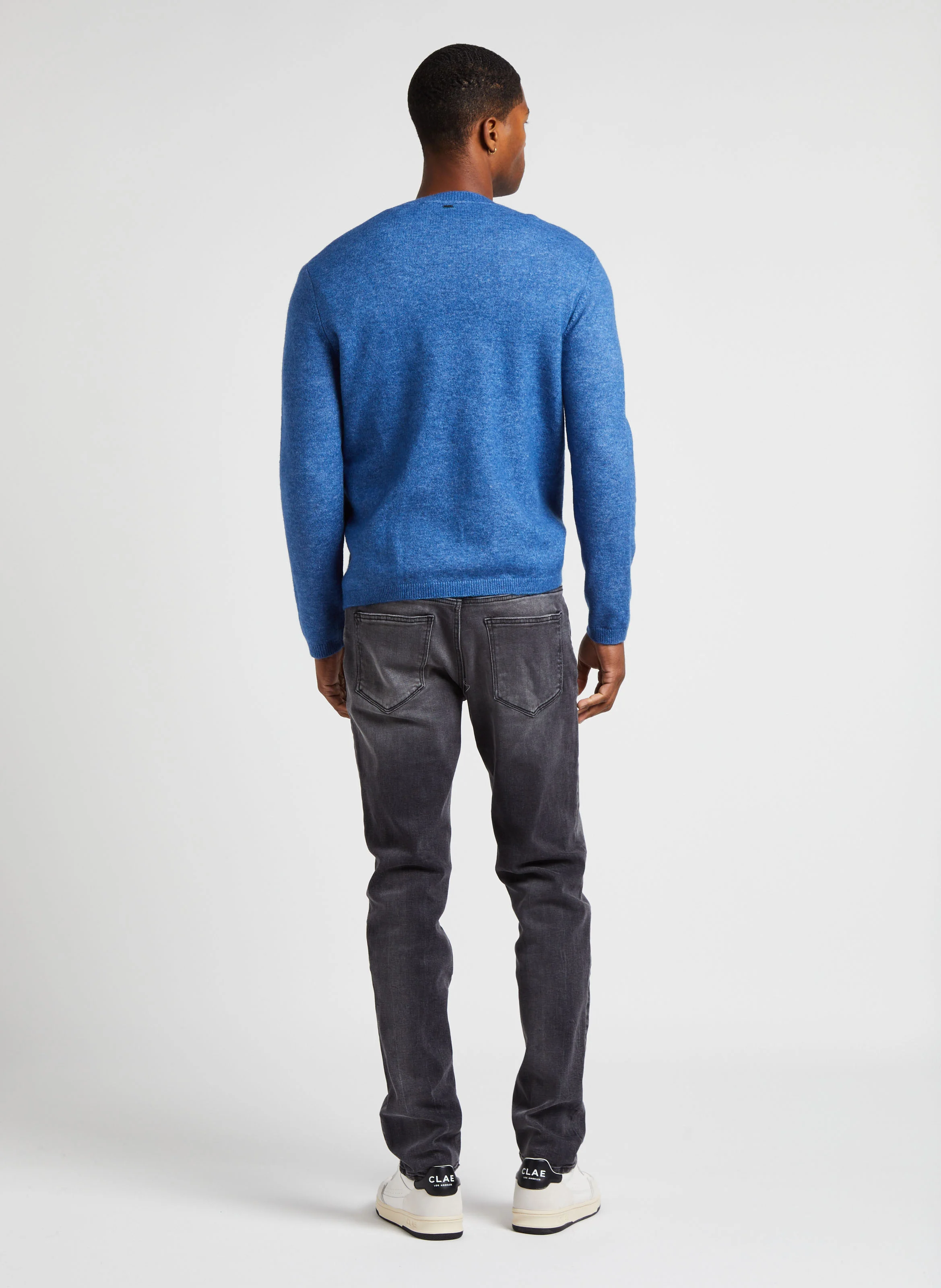 Pull col rond en maille duveteuse| Bleu