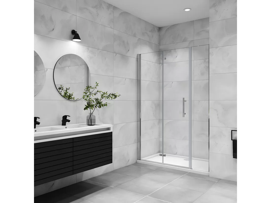 Porte de douche pivotante 120x195cm porte de douche pliante avec un élément fixe en 6mm verre anticalcaire