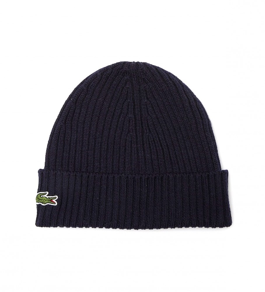 Gorro Lacoste de lã canelada azul marinho
