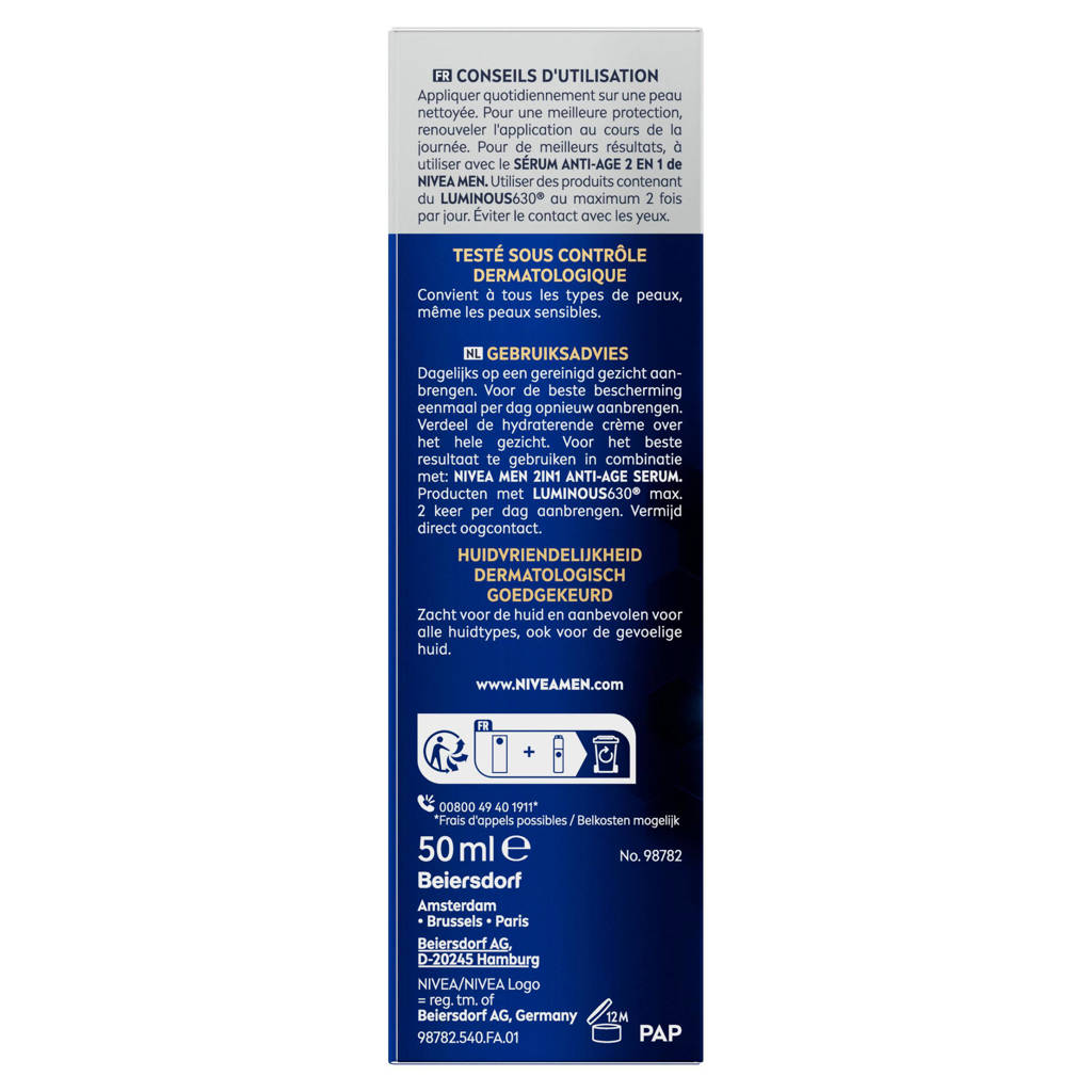 Fijne dagcreme met lekkere geur!MEN Luminous Anti-Age Anti-Spot dagcreme - SPF 30 - 50 ml