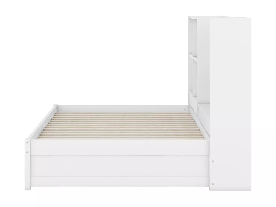 Lit gigogne 90x200cm+90x190cm, Canapé-lit avec tête de lit de rangement, et port de chargement USB, blanc