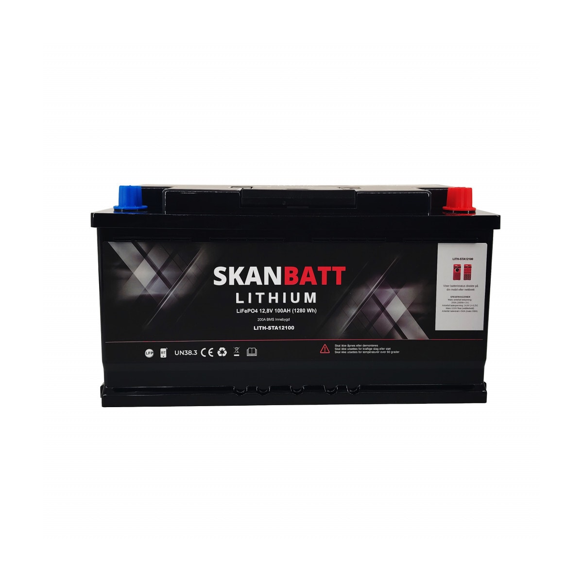SKANBATT Lithium Start- og forbruksbatteri 12V 100Ah 1500CA - Bluetooth