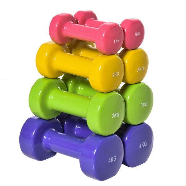 HomCom Conjunto de 8 Halteres Hexagonais 4 Pares 4kg 3kg 2kg 1kg