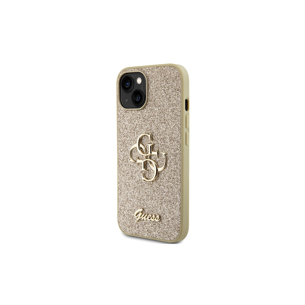 iPhone 15 Hardcase Hülle Big Glitter Script (GUHCP15SHG4SGD) - Gold / Transparent