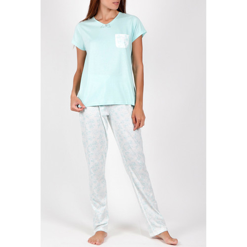Admas - Camiseta de pantalones pijama Flores verano verde Verde