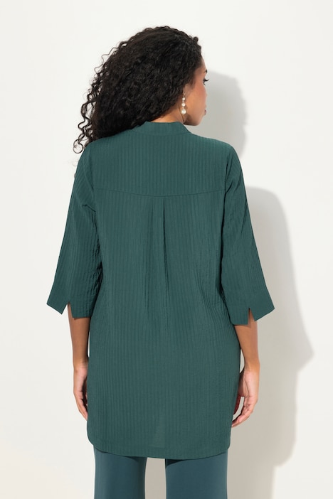 Blusenshirt, Linien, Stehkragen, V-Ausschnitt, 3/4-Arm