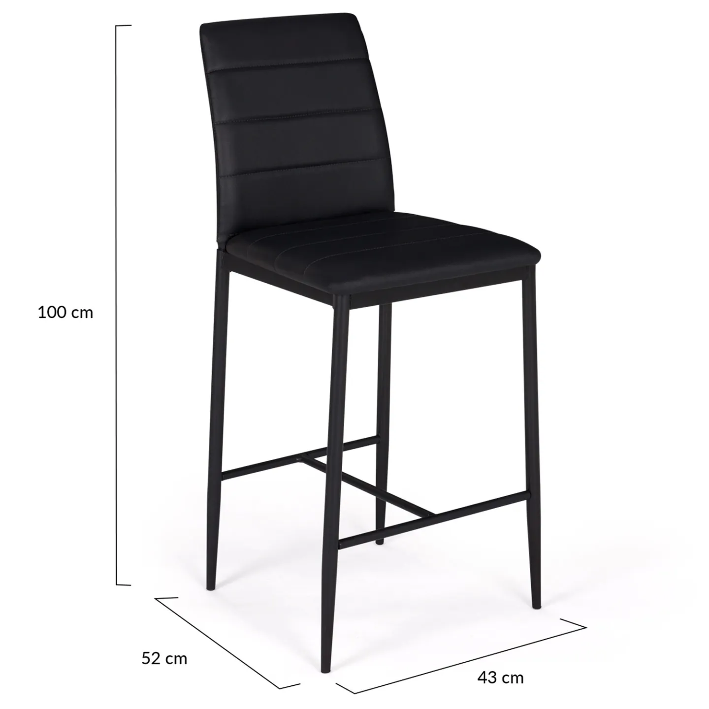 Lot de 4 tabourets ROMANE en PVC noir design contemporain chaises de bar rembourrées