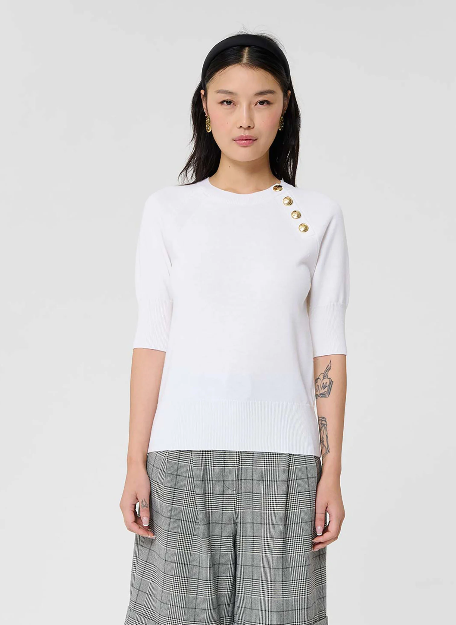 PASTELLE - Pull droit à boutons | Beige