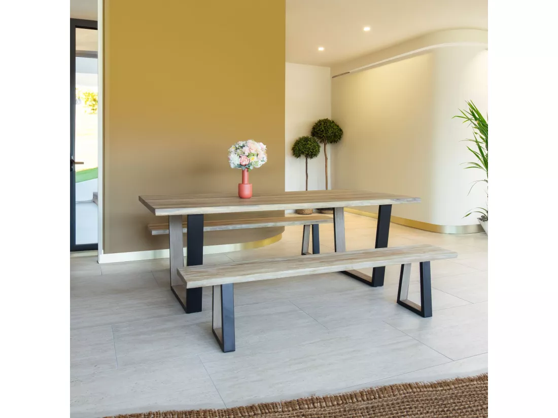 Now's Home - Table En Bois D'acacia Et Pieds En Metal Noir 200cm