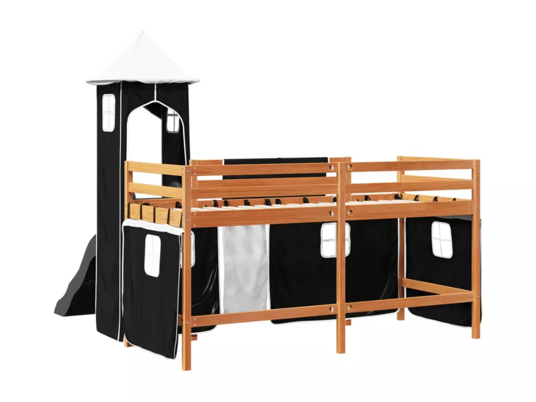 Lit mezzanine enfants et tour blanc/noir 90x200 cm pin massif