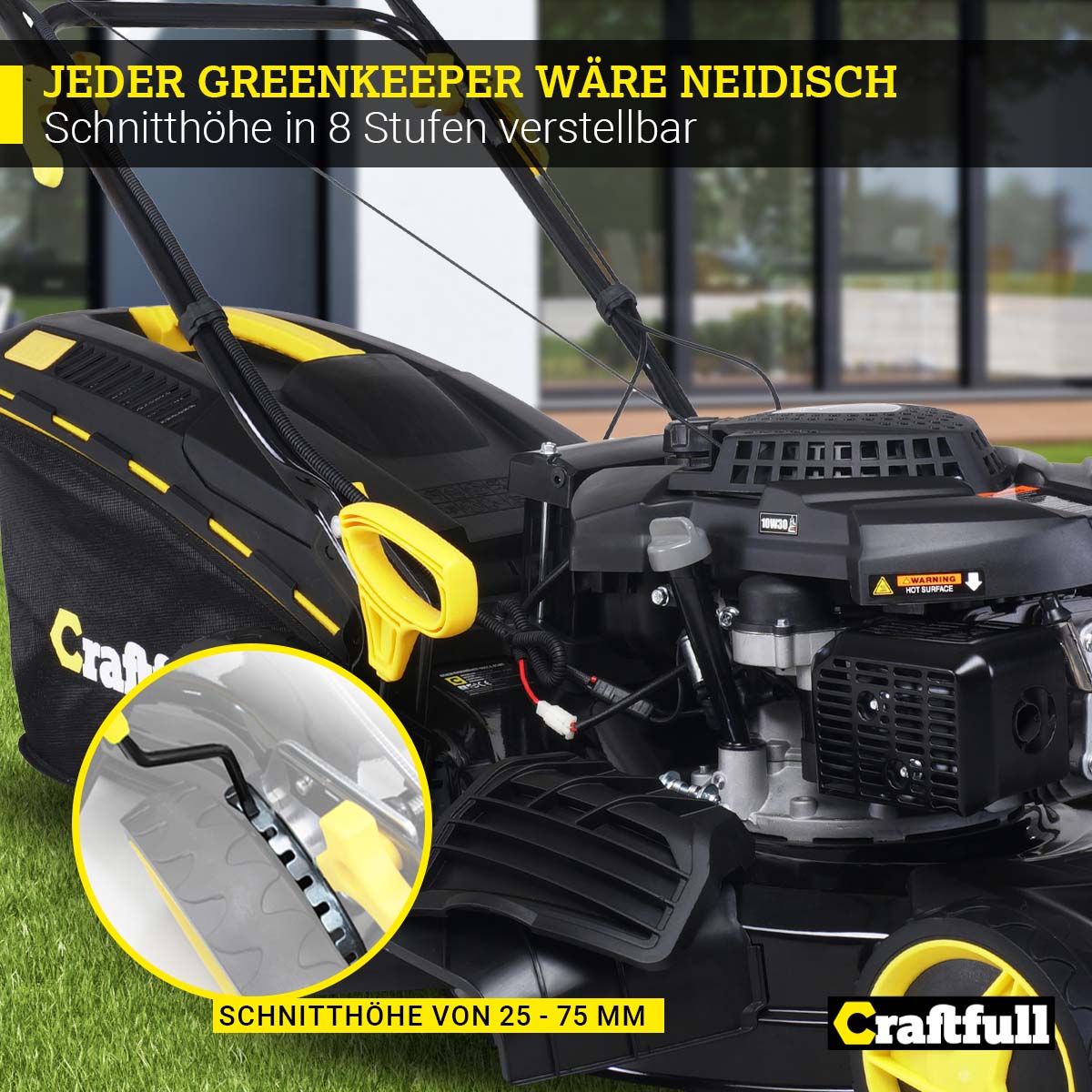 Craftfull Premium Benzin-Rasenmäher CR-196-10E, 5in1, Elektrostarter, 4,4kW, GT-Leichtlaufgetriebe