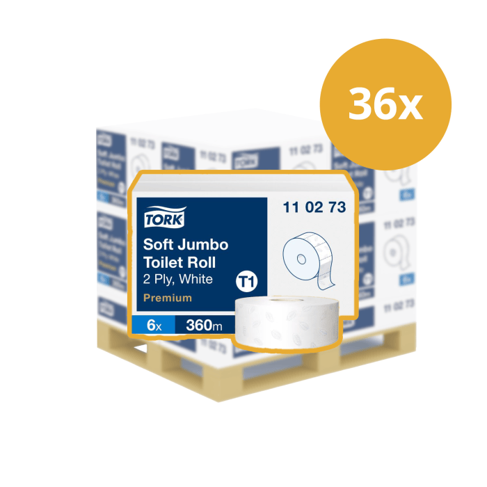 Tork 110273 Toiletpapier Jumbo Premium 2lgs wit 360 mtr x 10cm 6 rollen Pallet afname (110273P)