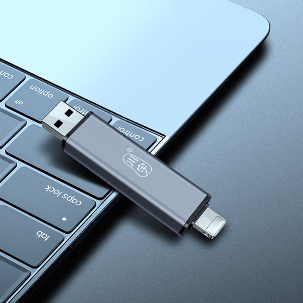 3in1 USB 3.0 / USB C / Lightning Kartenlesegerät Card Reader SD und Micro SD Speicherkarten - Grau