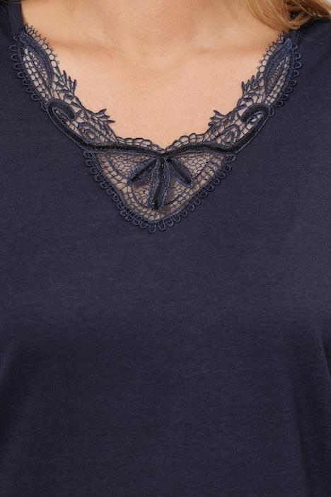 Top, figurfreundlich, V-Ausschnitt, Spitze, Pailletten